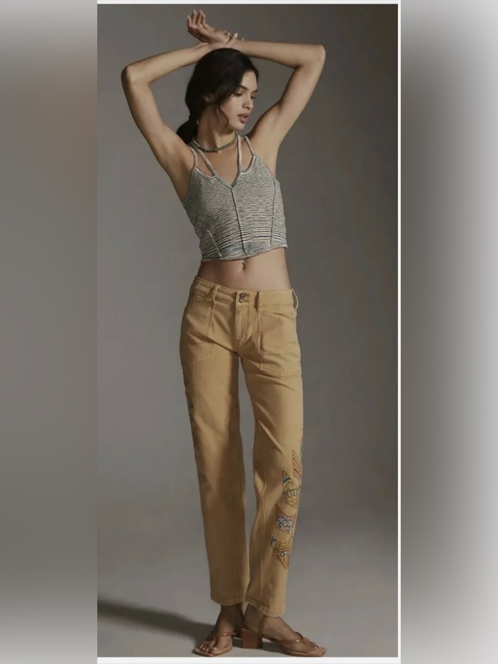 Pilcro The Wanderer Khaki Fish Embroidered Size 25